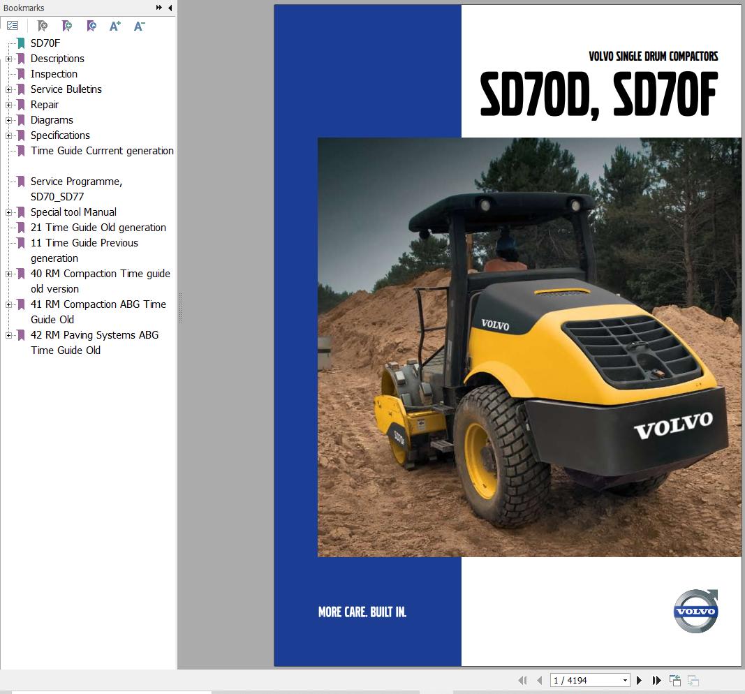 Volvo Single Drum Compactors SD70F Service and Repair Manual 1