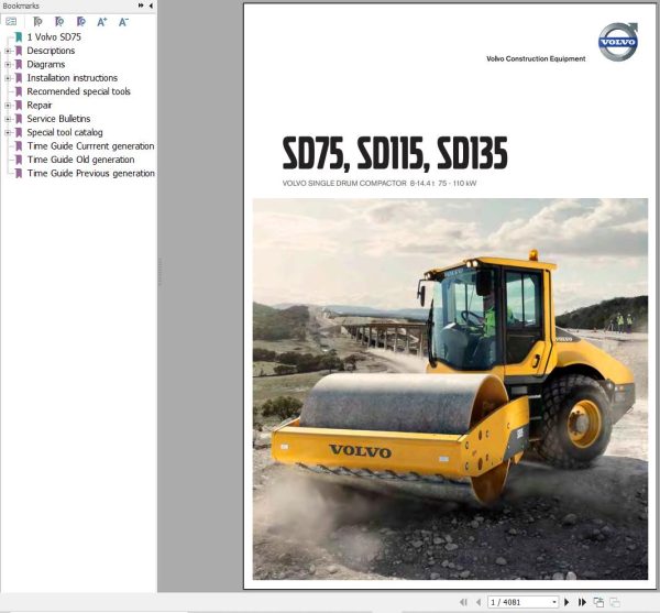 Volvo Single Drum Compactors SD75 Service and Repair Manual 1