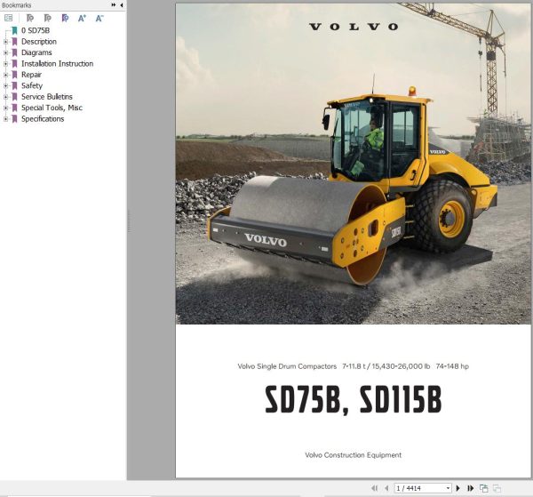 Volvo Single Drum Compactors SD75B Service and Repair Manual 1