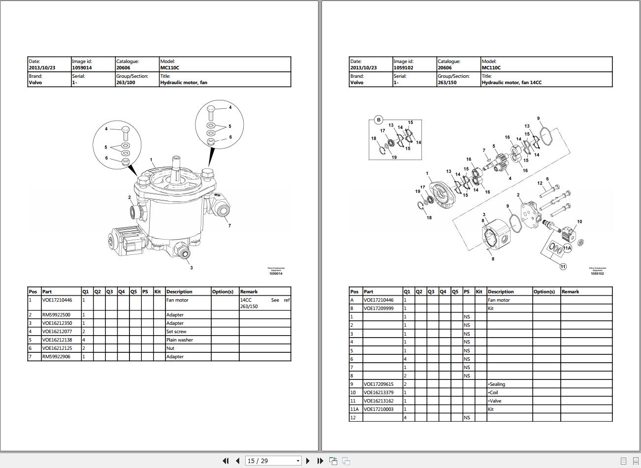 Volvo Skid Steer Loader MC110C Parts Catalog