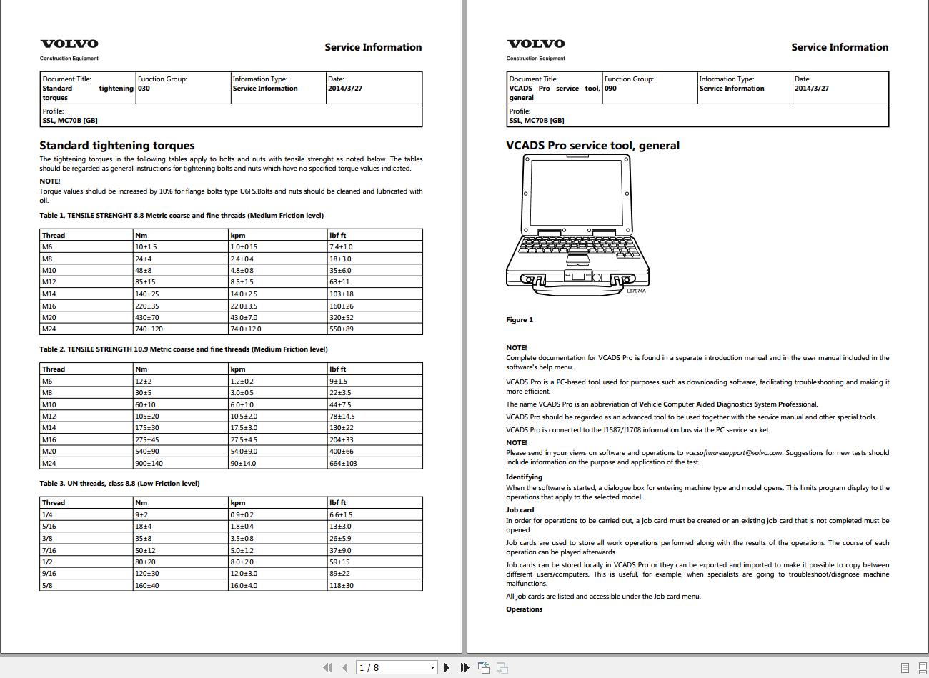 Volvo Skid Steer Loader MC70B Service and Repair Manual 1