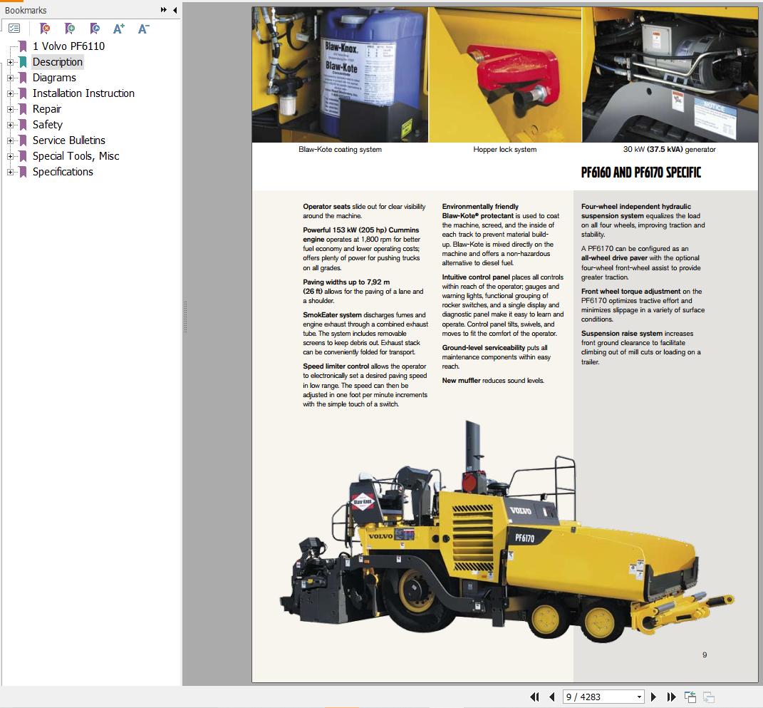 Volvo Tracked Paver PF6110 Service and Repair Manual 1