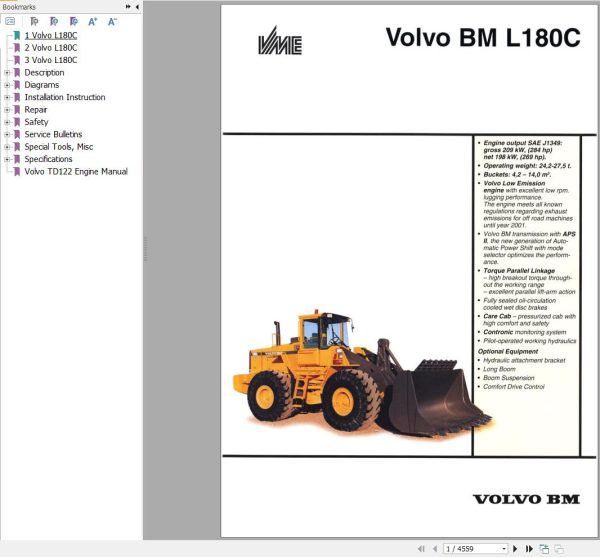 Volvo Wheel Loader BM L180C Service and Repair Manual 1