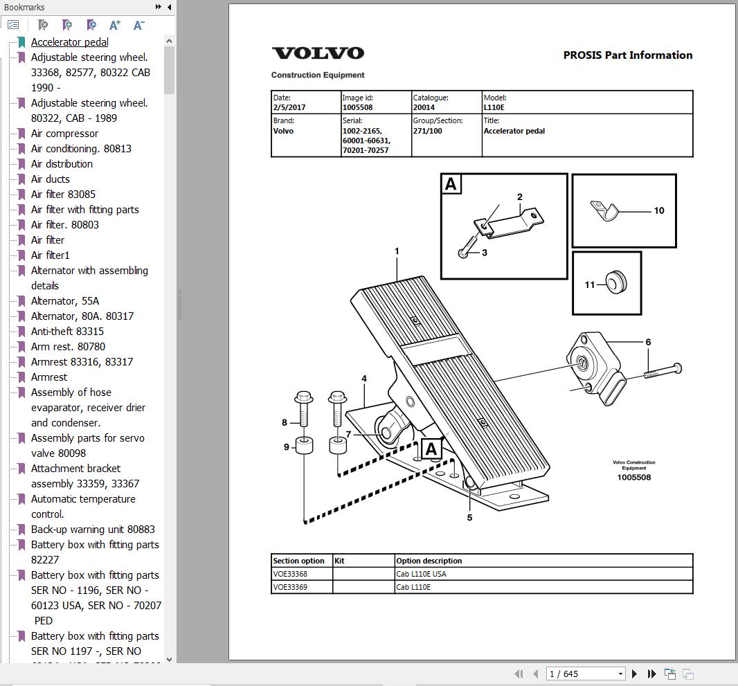 Volvo Wheel Loader L110E Parts Catalog 1