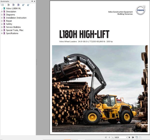 Volvo Wheel Loader L180H HIGH LIFT Service and Repair Manual 1