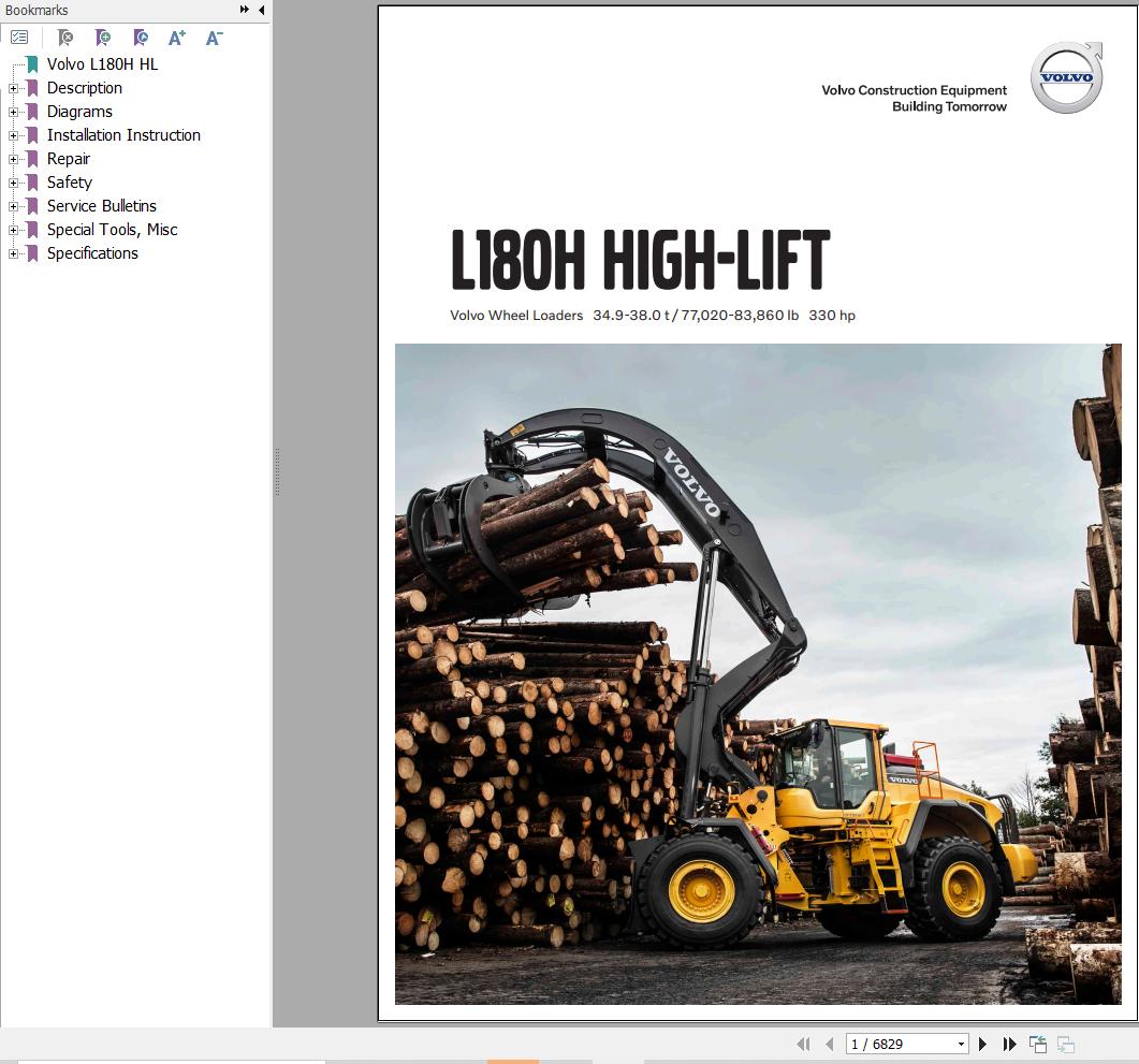 Volvo Wheel Loader L180H HIGH LIFT Service and Repair Manual 1