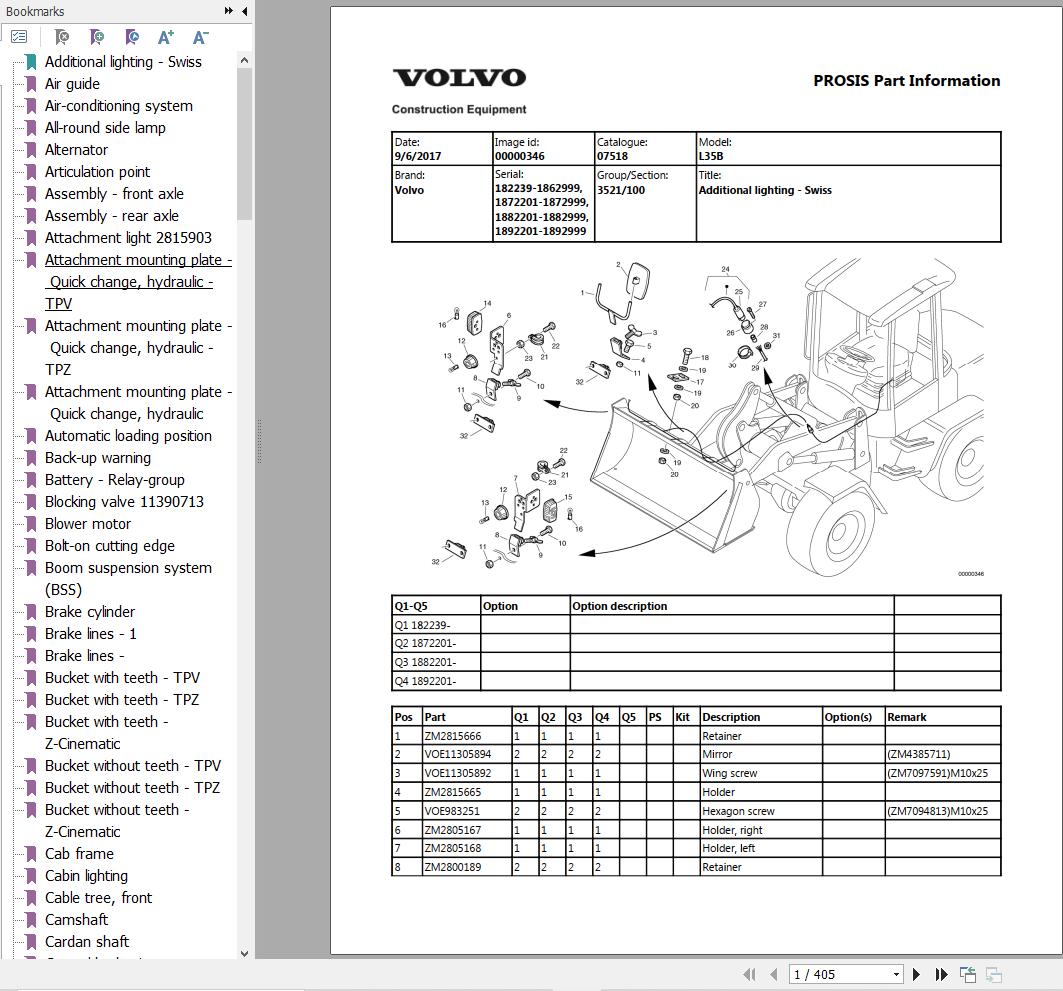 Volvo Wheel Loader L35B Parts Catalog