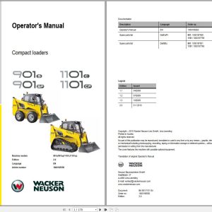 Wacker Neuson Compact Loader 901S 901SP 1101C 1101CP Operating Manual 1000185550 1