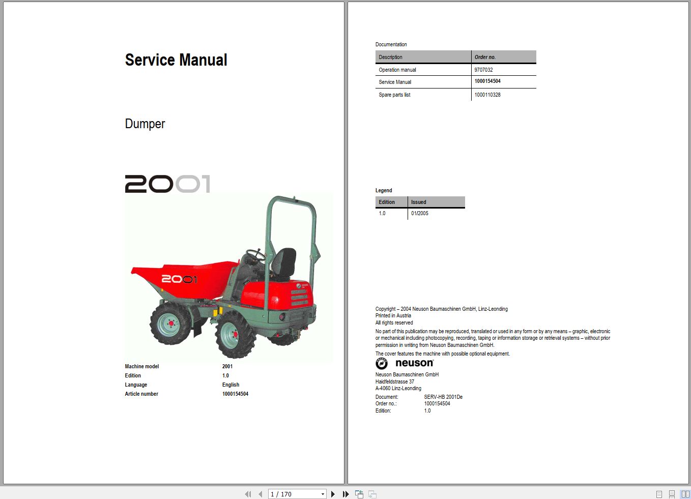 Wacker Neuson Dumper 2001 Service Manual and Diagram 1000154504 1