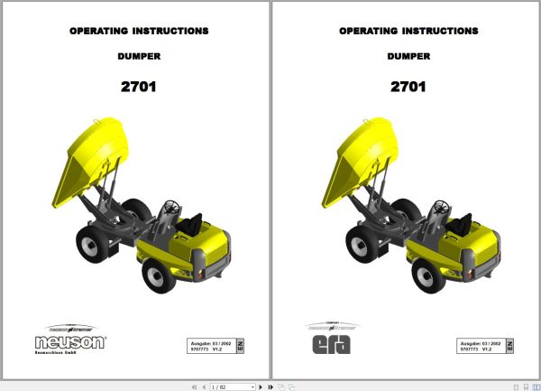 Wacker Neuson Dumper 2701 Operating Manual 1000081484 1