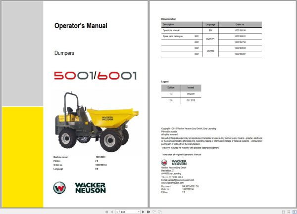 Wacker Neuson Dumper 3001 2.0 Operating Manual 1000172672 1