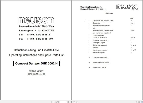 Wacker Neuson Dumper 3002 Operating Manual 1000170458 1