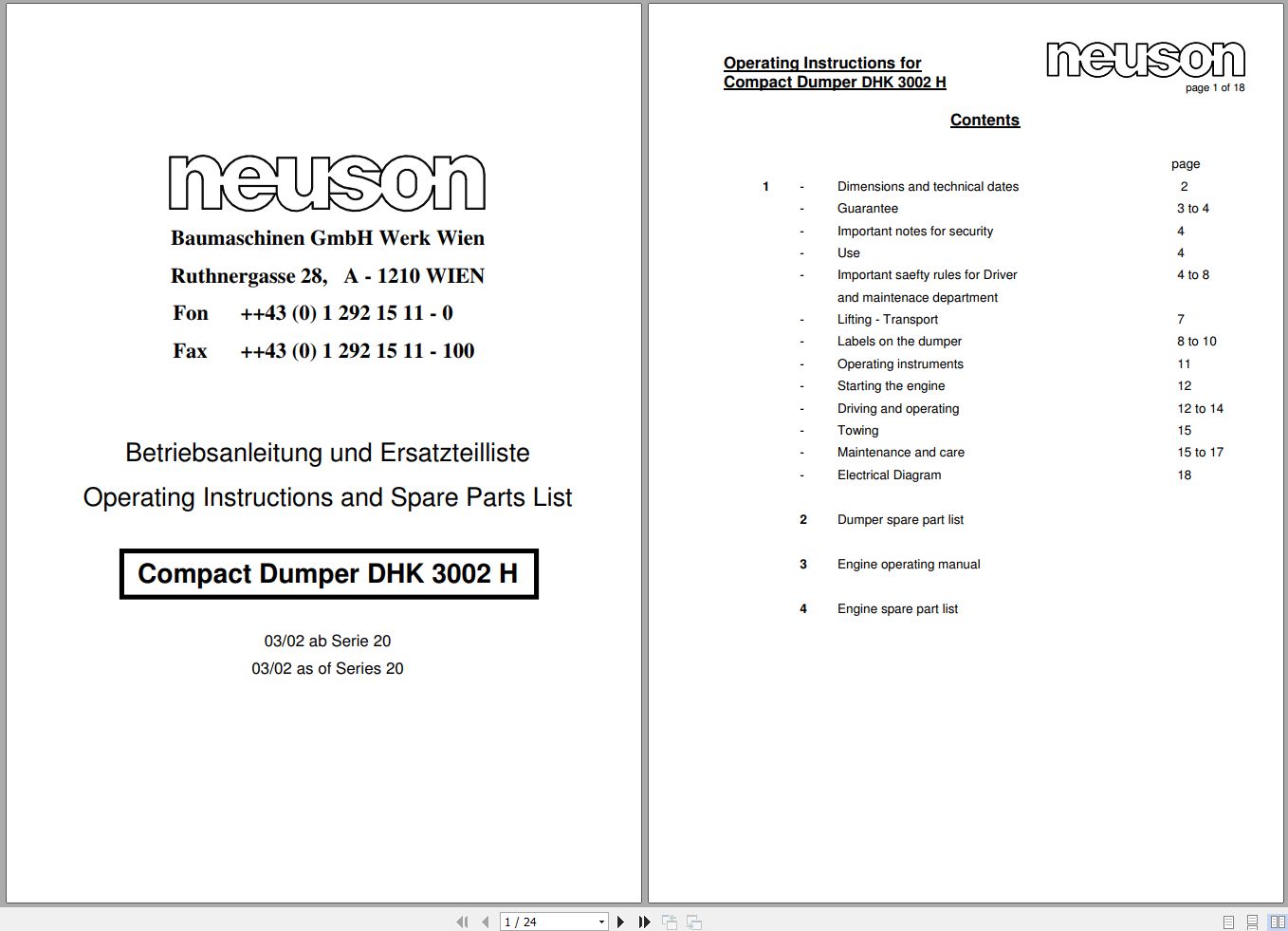 Wacker Neuson Dumper 3002 Operating Manual 1000170458 1