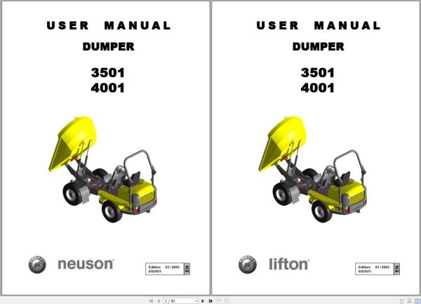 Wacker Neuson Dumper 3501 4001 User Manual 1000103791 1