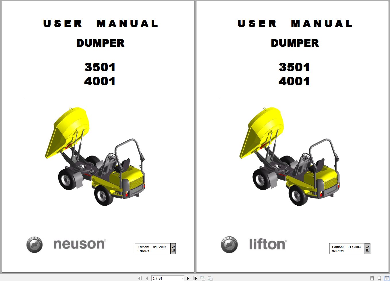Wacker Neuson Dumper 3501 4001 User Manual 1000103791 1