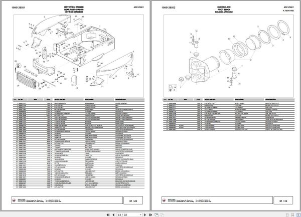Wacker Neuson Dumper 4501 5001 Spare Parts List 1000112881 2