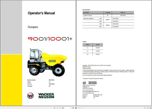 Wacker Neuson Dumper 5001 6001 Operating Manual 1000190334 1