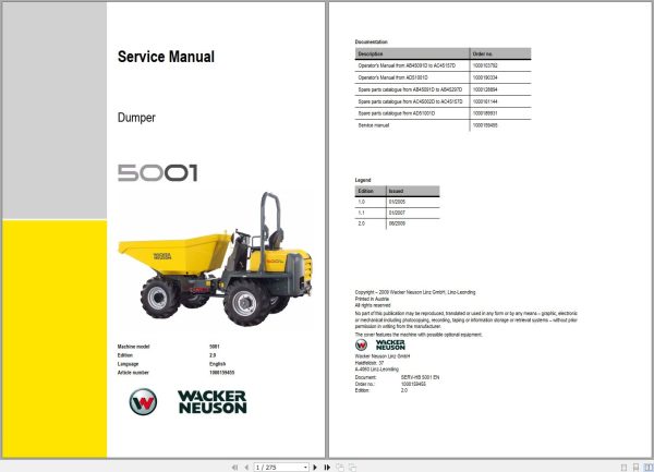 Wacker Neuson Dumper 5001 Service Manual and Diagram 1000159455 1
