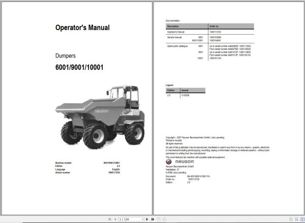 Wacker Neuson Dumper 6001 9001 10001 Operating Manual 366846544 1