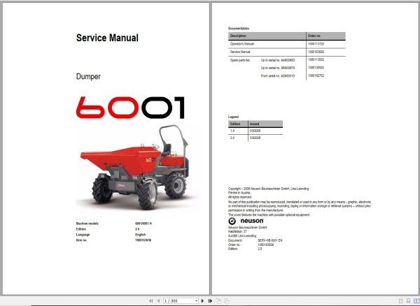 Wacker Neuson Dumper 6001 Service Manual and Diagram 1000163656 1