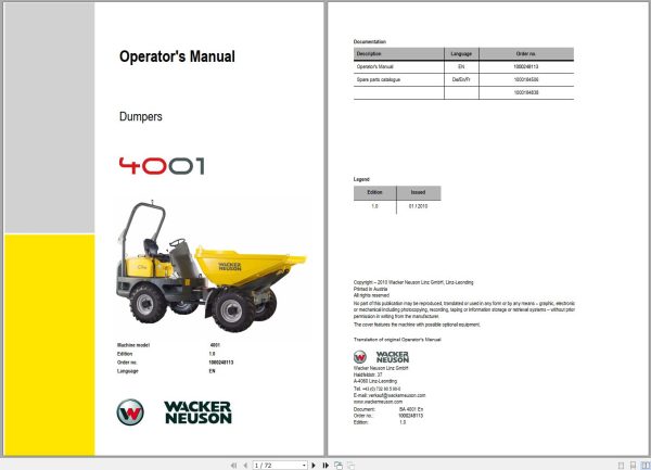 Wacker Neuson Dumper 850 Operating Manual 1000081415 1