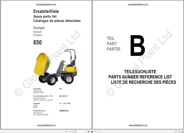 Wacker Neuson Dumper 850 Spare Parts List 208694778 1
