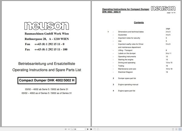 Wacker Neuson Dumper DHK 4002 5002 H Operating Manual 1000170459 1