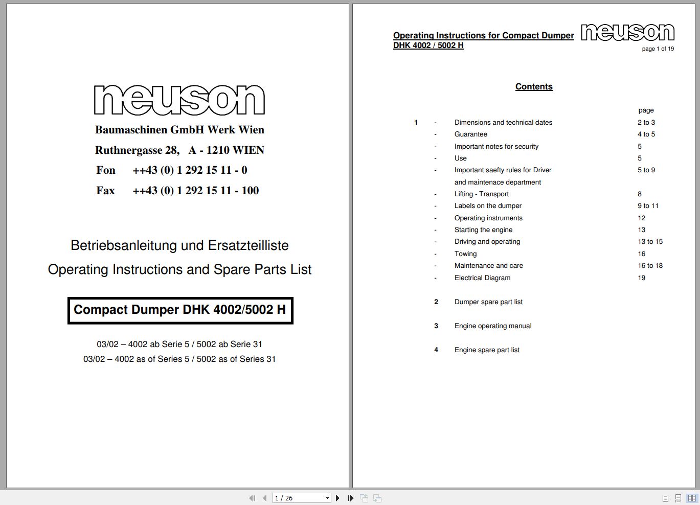 Wacker Neuson Dumper DHK 4002 5002 H Operating Manual 1000170459 1