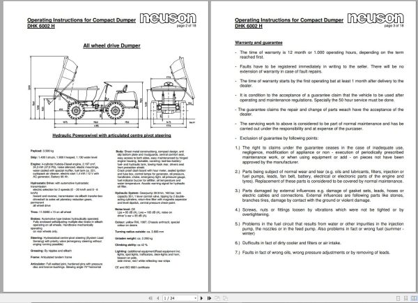 Wacker Neuson Dumper DHK 6002 H Operating Manual 1000170471 1
