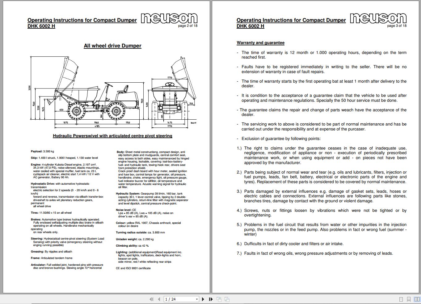 Wacker Neuson Dumper DHK 6002 H Operating Manual 1000170471 1