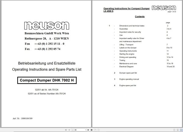 Wacker Neuson Dumper DHK 7002 H Operating Manual 1000104589 1