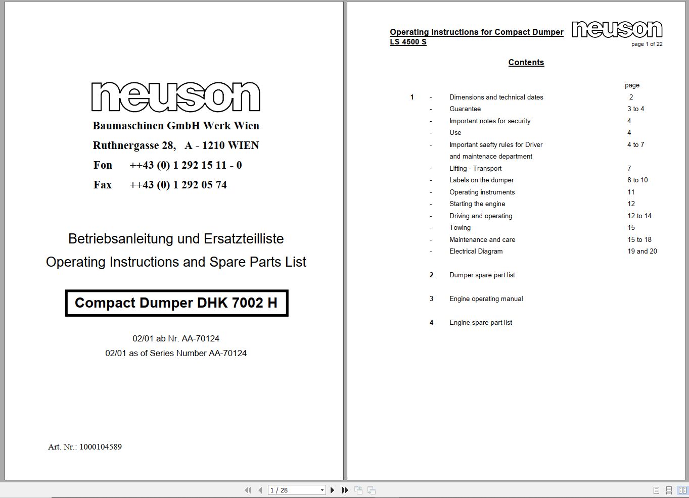 Wacker Neuson Dumper DHK 7002 H Operating Manual 1000104589 1