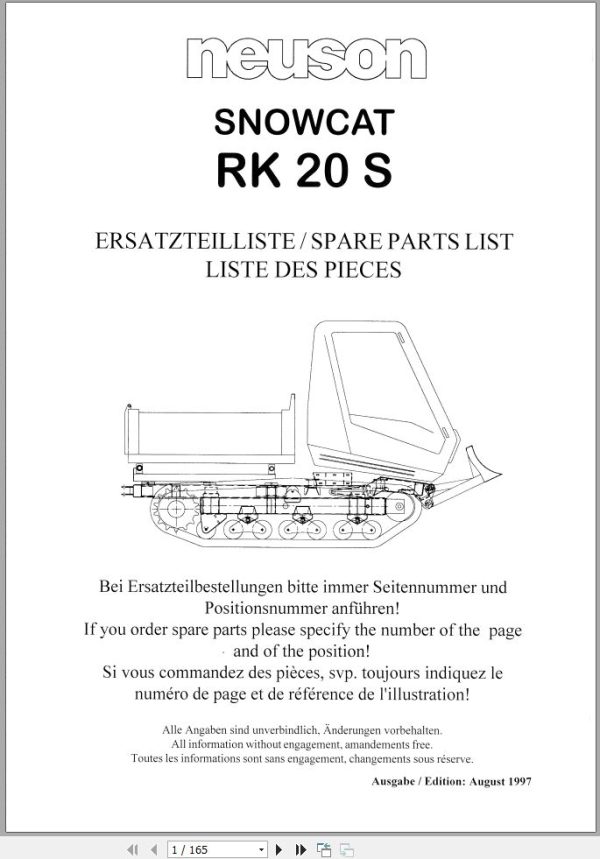 Wacker Neuson Dumper RK20S Spare Parts List 1