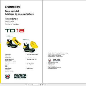 Wacker Neuson Dumper TD18 Spare Parts List 1000181078 1