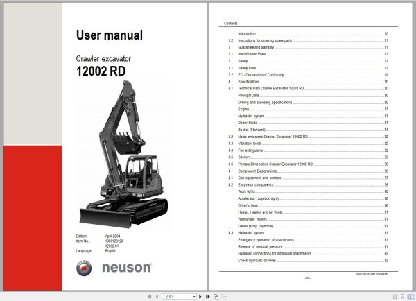 Wacker Neuson Excavator 12002 RD Operating Manual 1000128128 1