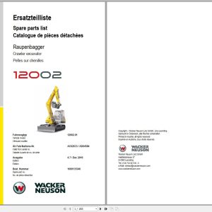 Wacker Neuson Excavator 12002 Spare Parts List 1000135346 1