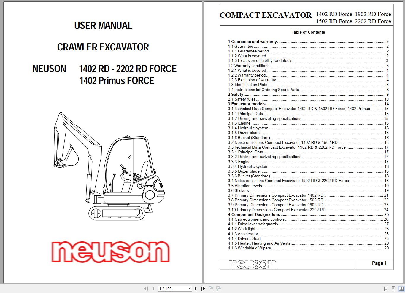 Wacker Neuson Excavator 1402 2202 RD Primus Force Operating Manual 1000081341 1