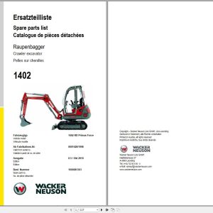 Wacker Neuson Excavator 1402 RD Primus Force Spare Parts List 1000081303 1