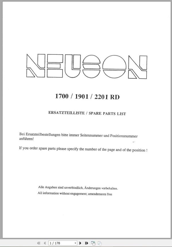 Wacker Neuson Excavator 1700 1901 2201 RD Spare Parts List 1000015269 1