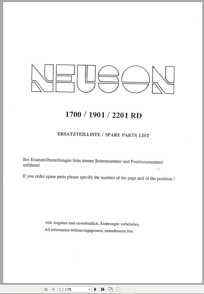 Wacker Neuson Excavator 1700 1901 2201 RD Spare Parts List 1000015269 1
