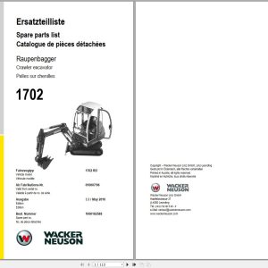 Wacker Neuson Excavator 1702 Spare Parts List 1000182588 1