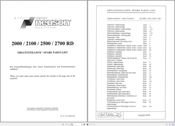 Wacker Neuson Excavator 2000 2100 2500 2700 RD Spare Parts List 1000015267 1