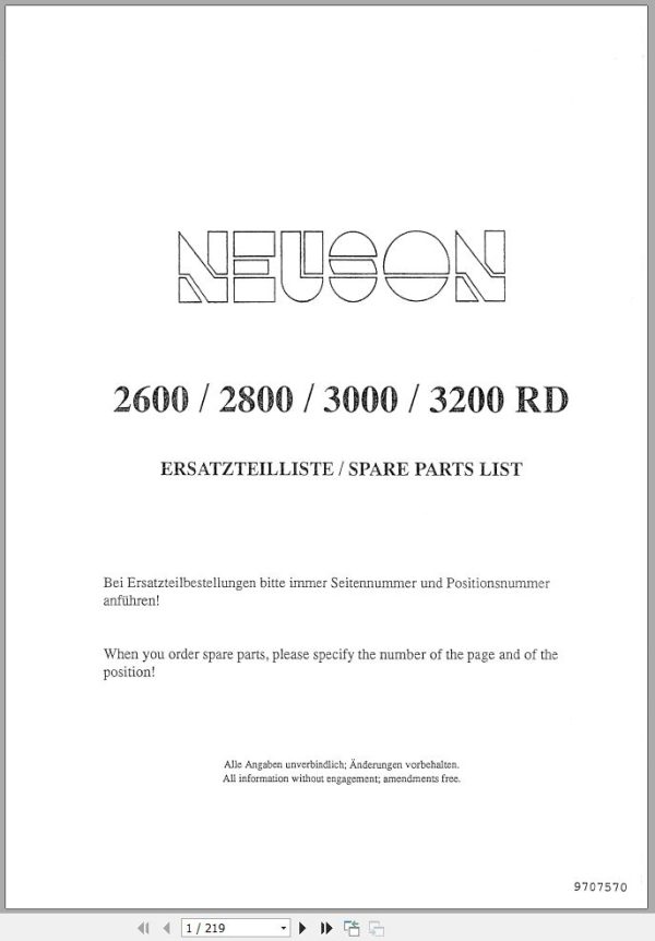 Wacker Neuson Excavator 2600 2800 3000 3200 RD Spare Parts List 1000015270 1
