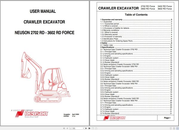 Wacker Neuson Excavator 2702 3602 RD Force Operating Manual 1000081352 1