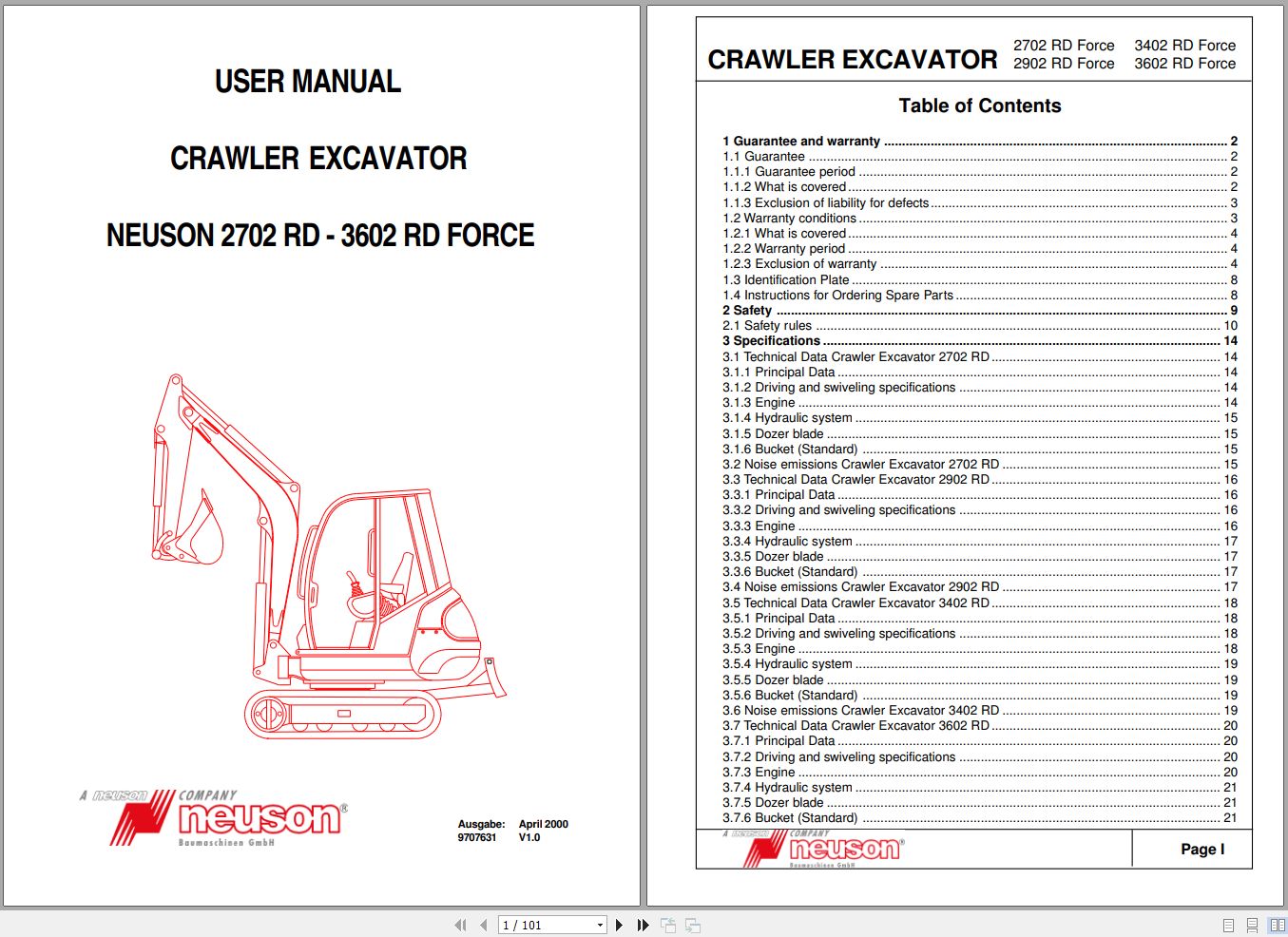 Wacker Neuson Excavator 2702 3602 RD Force Operating Manual 1000081352 1
