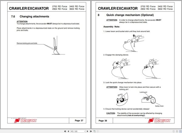 Wacker Neuson Excavator 2702 3602 RD Force Operating Manual 1000081352 2