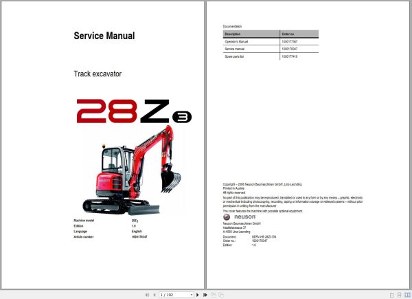 Wacker Neuson Excavator 28Z3 Service Manual and Diagram 1000178347 1
