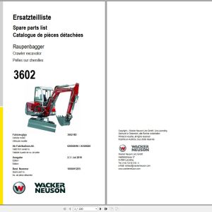 Wacker Neuson Excavator 3602RD Spare Parts List 1000015255 1