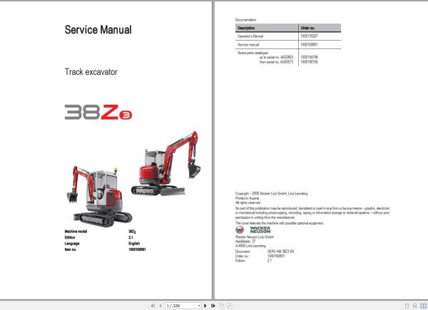Wacker Neuson Excavator 38Z3 Service Manual and Diagram 433688023 1