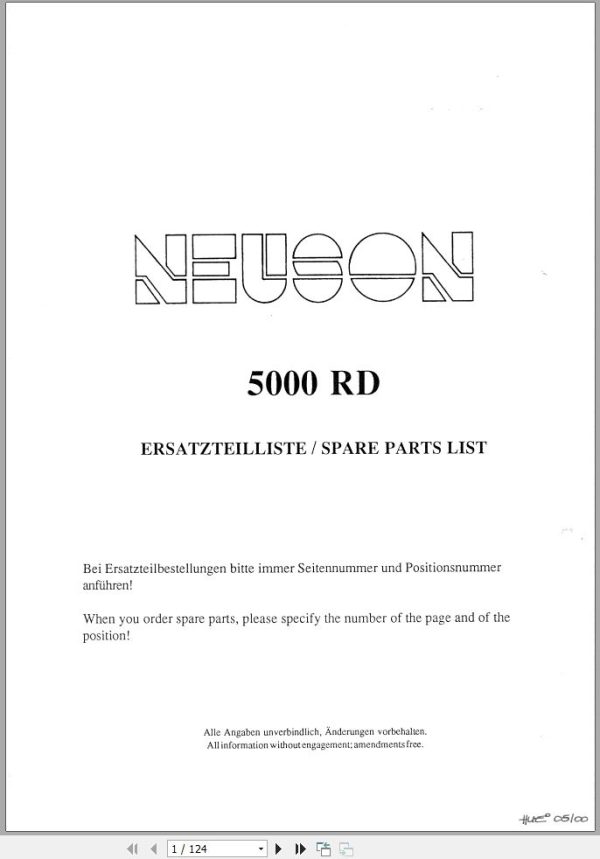 Wacker Neuson Excavator 5000 RD Spare Parts List 1000015272 1